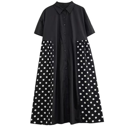 Casual Printed Polka Dot Short Sleeve Shirt Dress