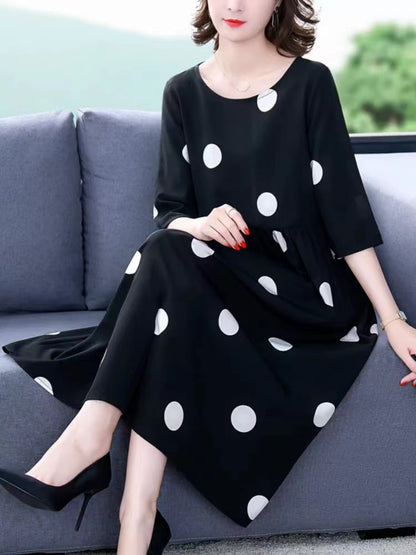 Round Neck Polka Dot Color Clash Short Sleeve Dress