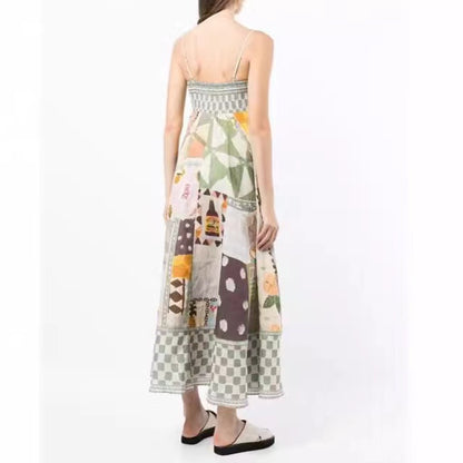 Elegant Suspenders Graffiti Printed Swing Skirt Dresses