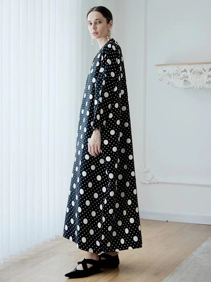 Elegant Plus Size Printed Polka Dot Black Long Sleeve Long Dresses