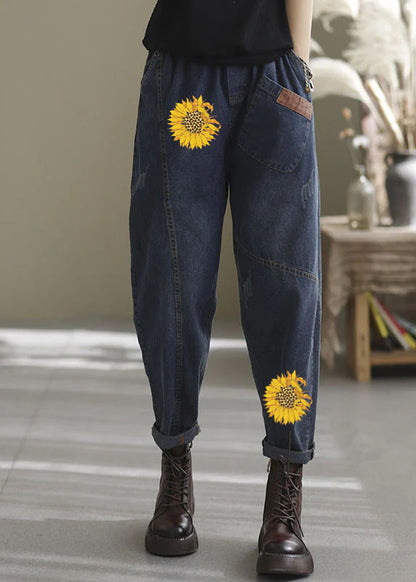 Elastic Waist Pocket Denim Trousers