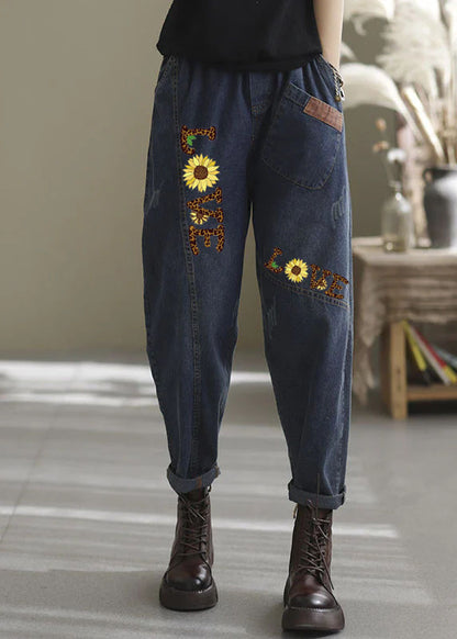 Elastic Waist Pocket Denim Trousers