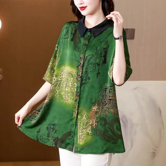 Elegant Lapel Cardigan Short Sleeve Blouse Top