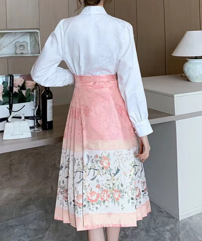 Elegant Pink Printed Strappy Pleated Skirt