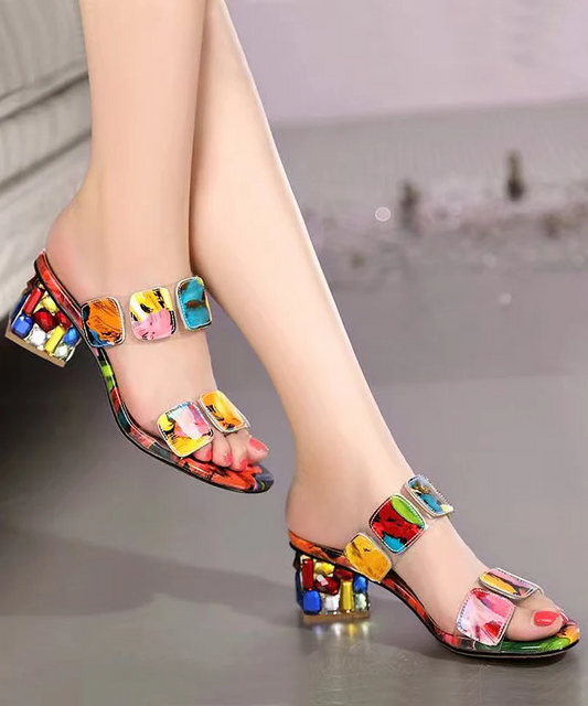 Colorblocking Chunky Heel Open Toe Sandals