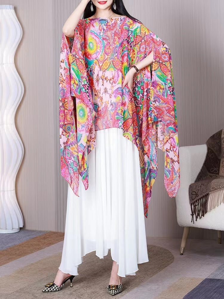 Asymmetric Printed Chiffon Blouse Top