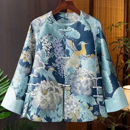 Vintage Chinese Style Embroidered Button Patchwork Silk Coat