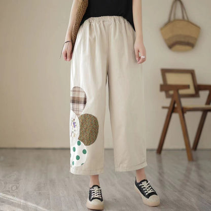 Casual Embroidered Patch Wide Leg Pants