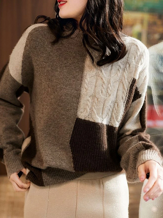 Women's Colorblocking Chunky Knit Sweater Autumn and Winter