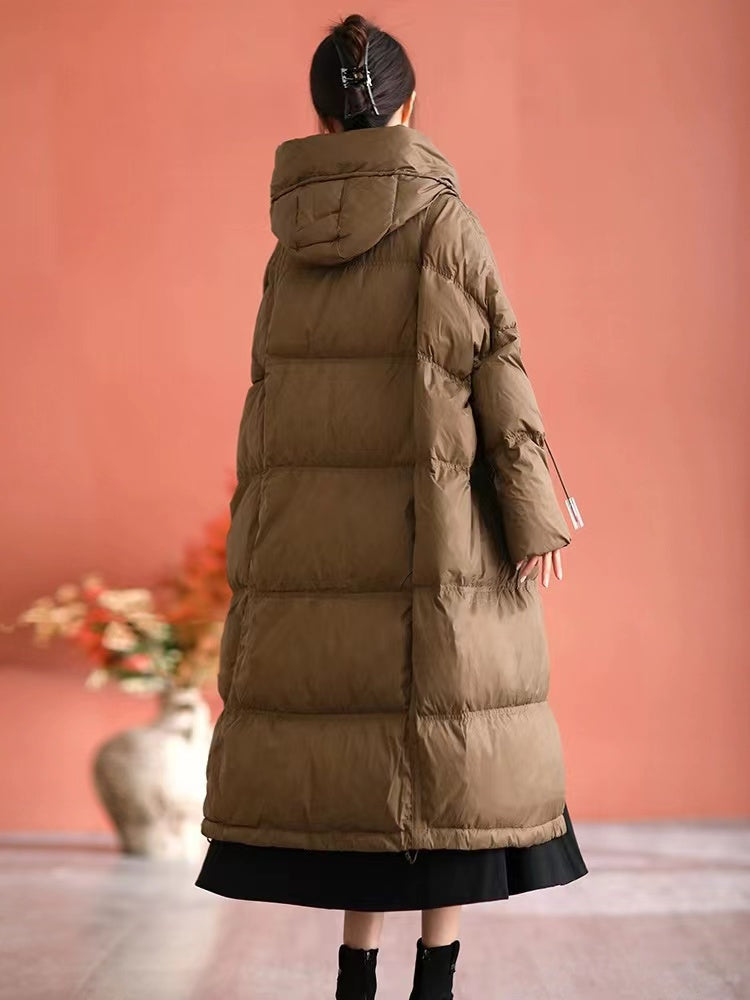 French Loose Drawstring Pocket Duck Down Jacket