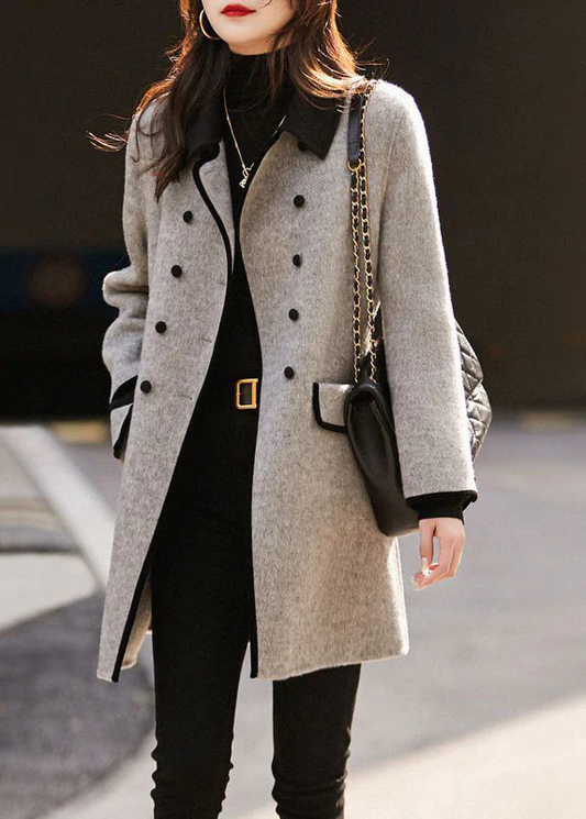 French Patchwork Color Blocking Long Sleeve Wool Jacket