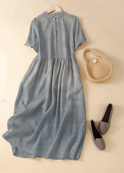 Elegant Lapel Button Down Short Sleeve Dress