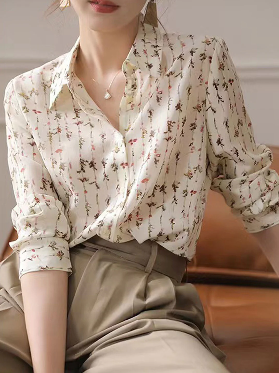 Elegant Lapel Letter Print Long Sleeve Shirt Top