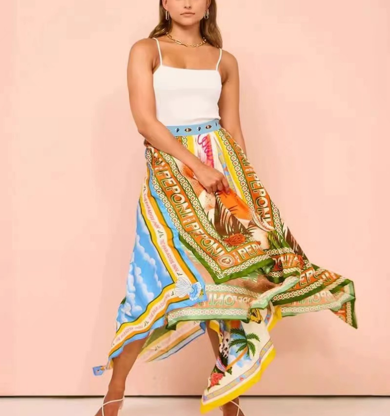 Casual Irregular Printed Pattern Skirt