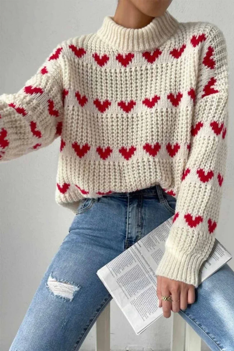 Loose Heart Jacquard Knit Sweater