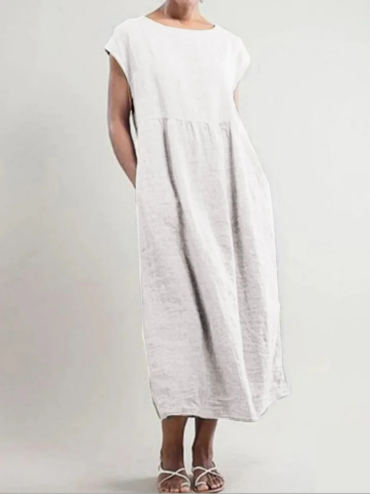 Women's Sleeveless Loose Cotton Pocket Dress Summer