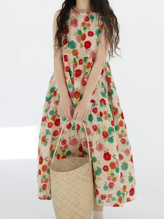 Women's Floral Patchwork Pleated Dress