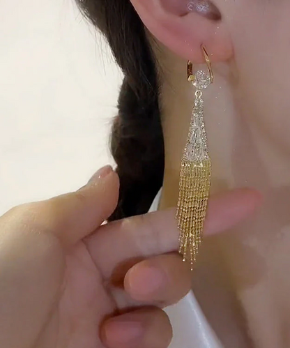 Women's Gold-Plated Zirconia Tassel Drop Earrings