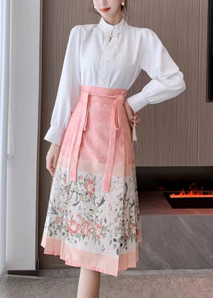 Elegant Pink Printed Strappy Pleated Skirt