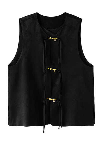 Chinese Style Silk Vest with Fringed Collar