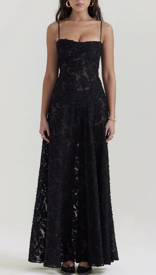 Black Sheer Lace Long Dress Gowns Dresses