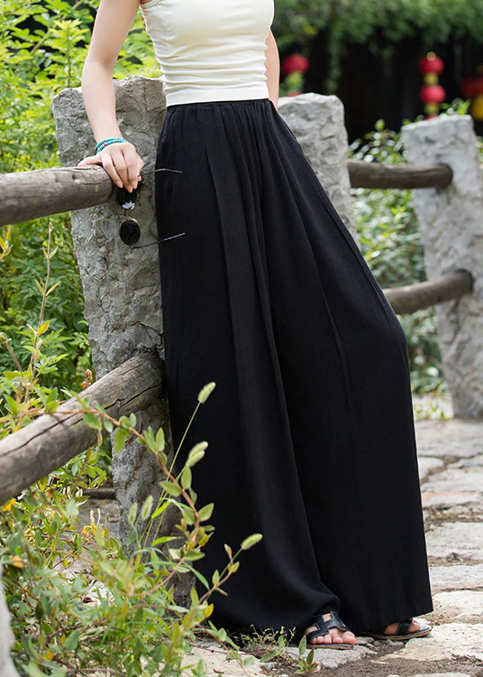 Elegant Elastic Waist Linen Loose Wide Leg Pants