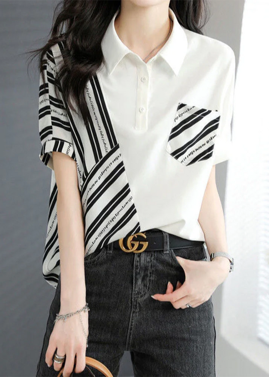 Fashion Striped Patchwork Top Short Sleeve