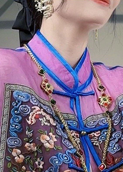 Chinese Style Embroidery Patchwork Silk Top