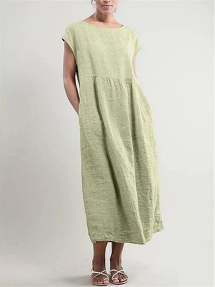 Women's Sleeveless Loose Cotton Pocket Dress Summer