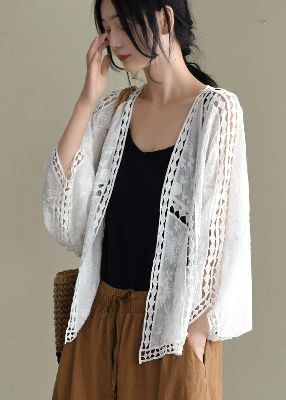 Fashion Hollow Jacquard Cutout Cotton Short Cardigan