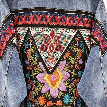 Bohemian Embroidered Willow Studded Short Denim Jacket