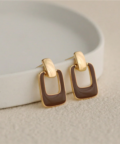 Chic Chocolate Alloy Square Stud Earrings