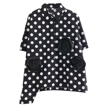 Simple Printed Polka Dot Cubic Floral Blouse Top