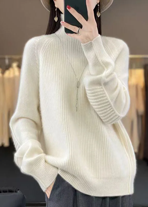 Women's Plus Size High Neck Cozy Cotton Knit Sweater Long Sleeve