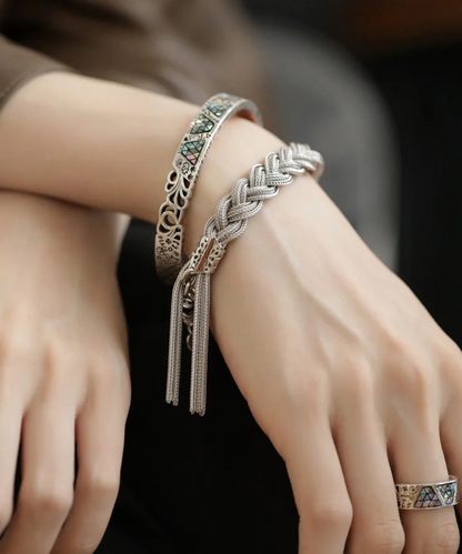 Women's Silk Sterling Silver Braided Tassel Bracelet