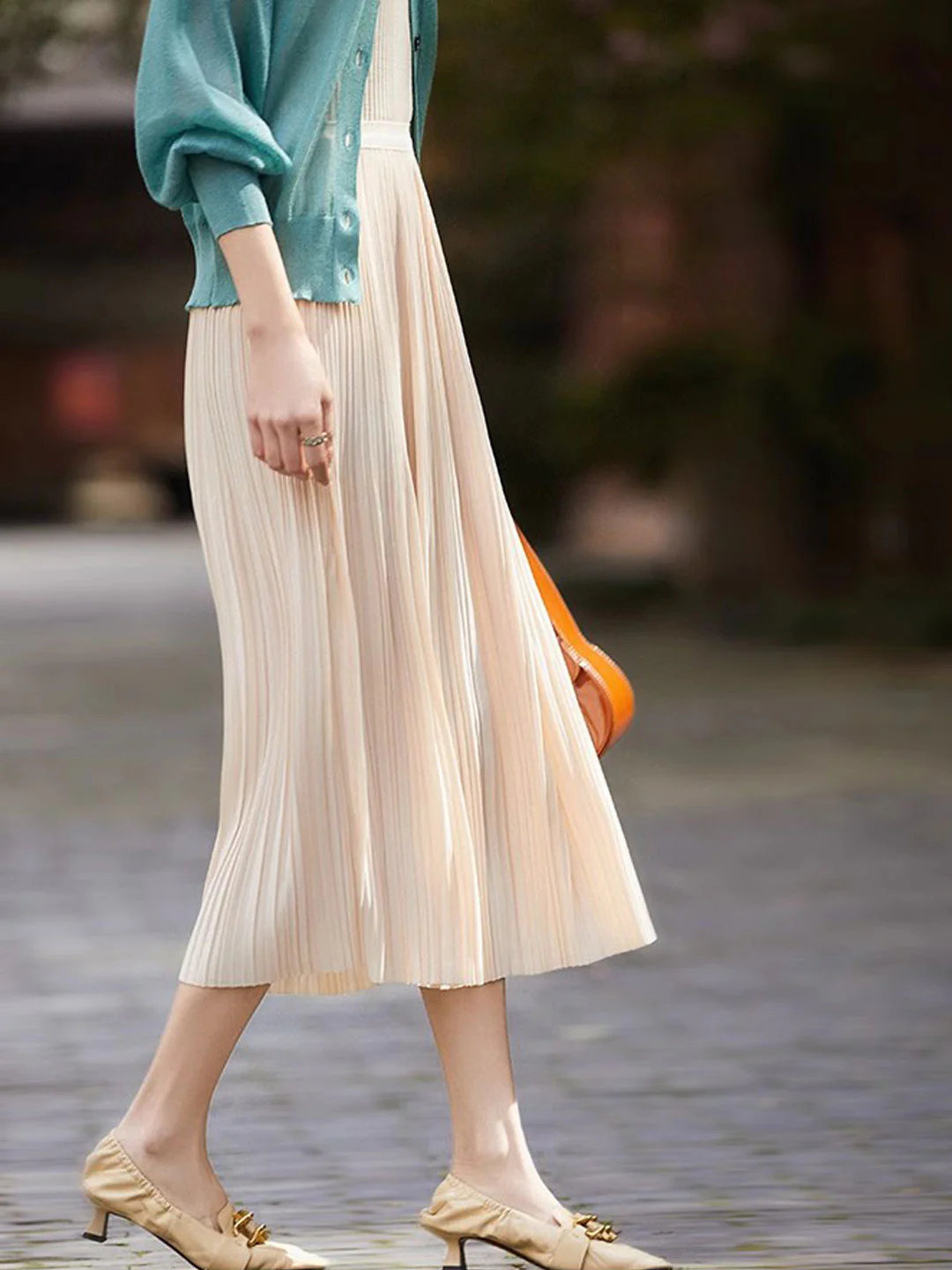 Elegant Patchwork Long Pleated Skirt