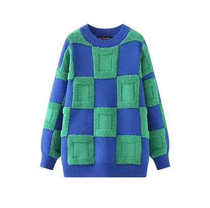 Pullover Green Geometric Clash Knit Sweater