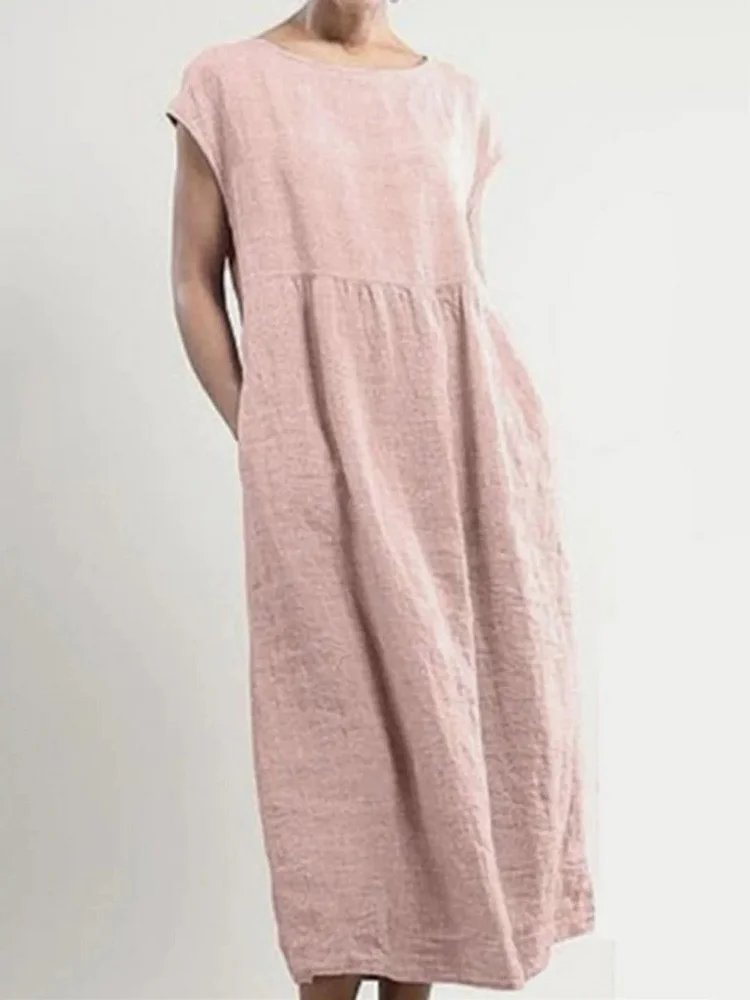 Women's Sleeveless Loose Cotton Pocket Dress Summer