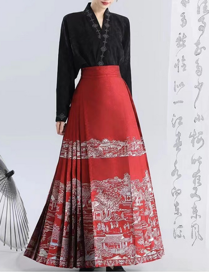 Elegant Printed Strappy Pleated Skirt