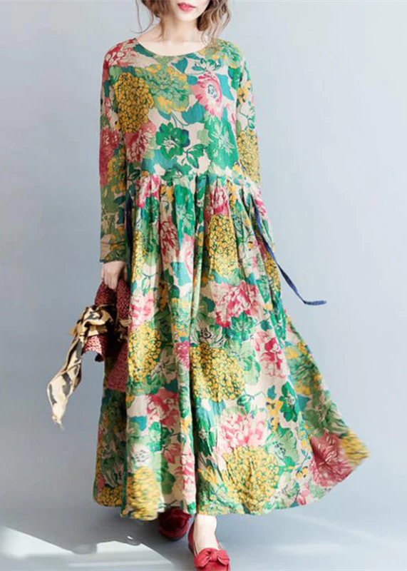 Women's Fashion Floral Long Linen Dresses