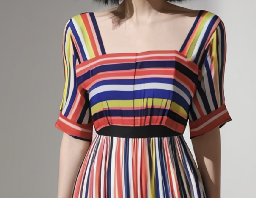 Slim Fit Colourful Stripe Printed Short Sleeve Dress