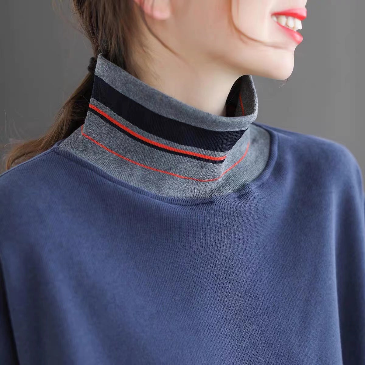 Loose High Neck Padded Long Sleeve Sweatshirt