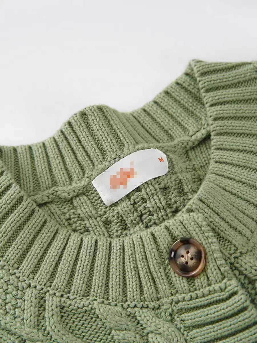 Loose Green Cardigan Button Geometric Sweater