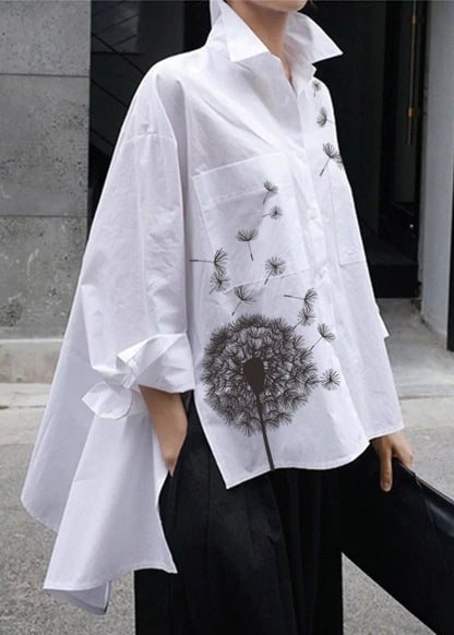 Natural White High Design Button Pocket Shirt Long Sleeve