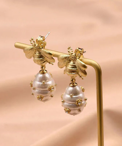 Women's Gold Copper Plated Zirconia Pearl Earrings