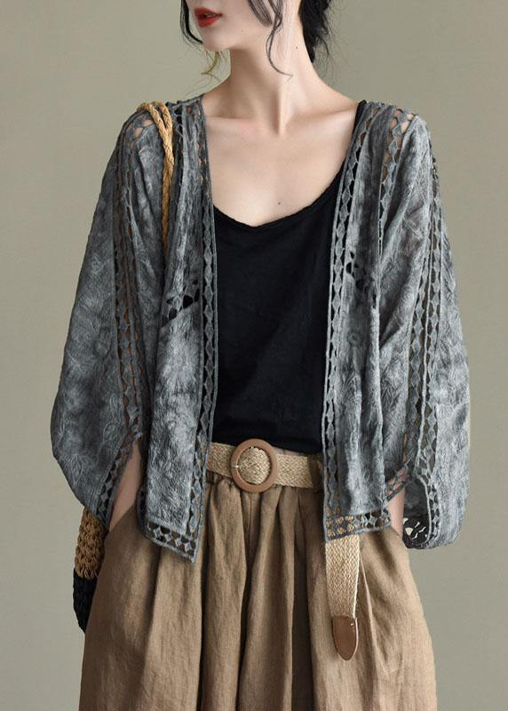 Fashion Hollow Jacquard Cutout Cotton Short Cardigan