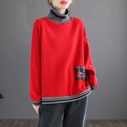 Loose High Neck Padded Long Sleeve Sweatshirt