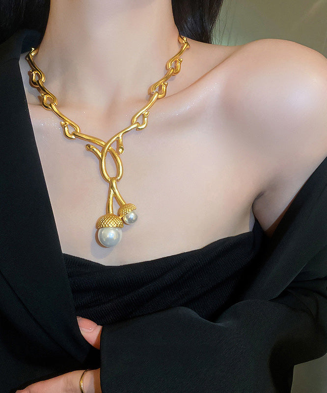 Chic Gold Sterling Silver Alloy Pearl Pendant Necklace