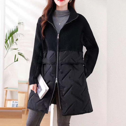 Women's Cotton Jacket with Zipper Patchwork