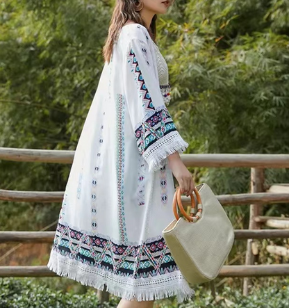 Loose Printed Fringe Thin Beach Sun Screen Jacket